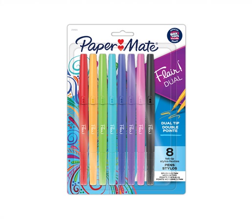 MARCADOR AL AGUA PAPERMATE FLAIR DUO 0.7MM Y PUNTA PINCEL BL X8