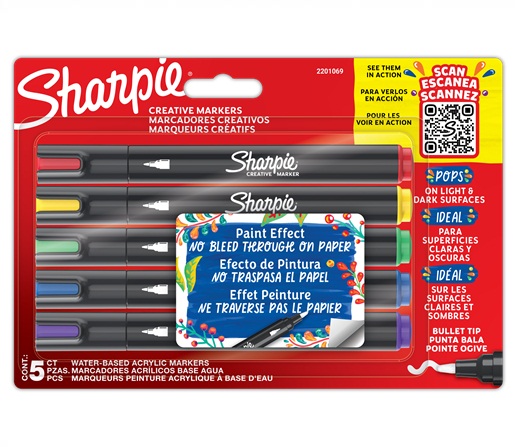 MARCADOR ACRILICO AL AGUA SHARPIE CREATIVE MARKER FINO BL X5