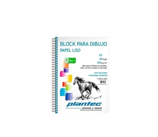BLOCK DE DIBUJO C/ESPIRAL LATERAL PLANTEC A5 150G BLANCO 40H