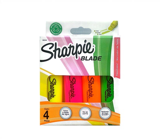 RESALTADOR SHARPIE BLADE FLUO 3 TRAZOS BL X4