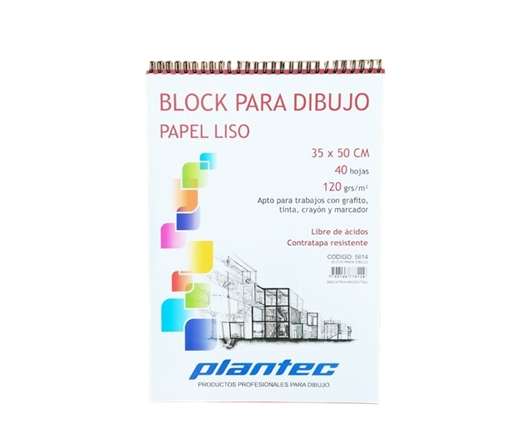 BLOCK DE DIBUJO C/ESPIRAL SUPERIOR PLANTEC 35X50 120G BLANCO 40H