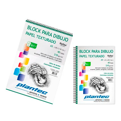BLOCK DE DIBUJO C/ESPIRAL SUPERIOR PLANTEC A3 210G BLANCO TEXTURADO 40H