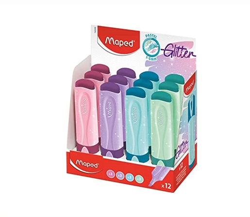 RESALTADOR MAPED PASTEL C/GLITTER DISPLAY X12