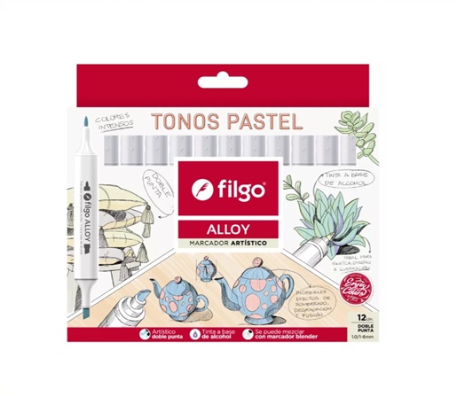 MARCADOR ARTISTICO DOBLE PUNTA FILGO ALLOY PASTEL EST X12