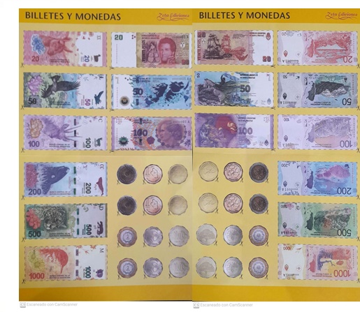 LAMINA DE BILLETES Y MONEDAS P/RECORTAR X20