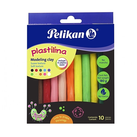 PLASTILINA PELIKAN 180G NEON SURTIDO CJ X10
