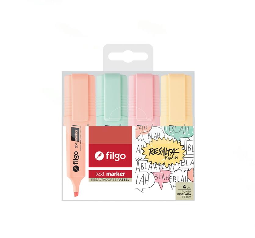 RESALTADOR FILGO TEXT MARKER PASTEL EST X4