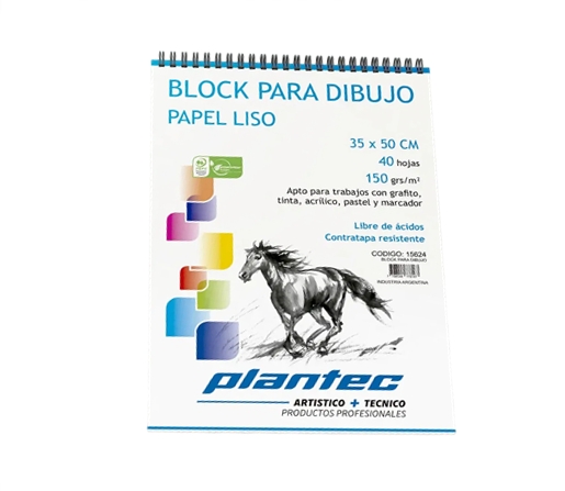 BLOCK DE DIBUJO C/ESPIRAL SUPERIOR PLANTEC 35X50 150G BLANCO 40H