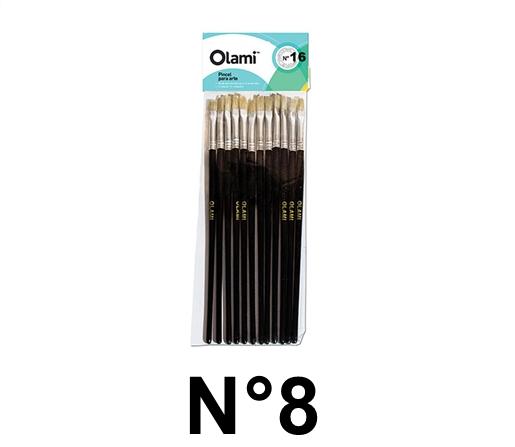 PINCEL PELO DE CERDA CHATO OLAMI 108 N°8 BL X12