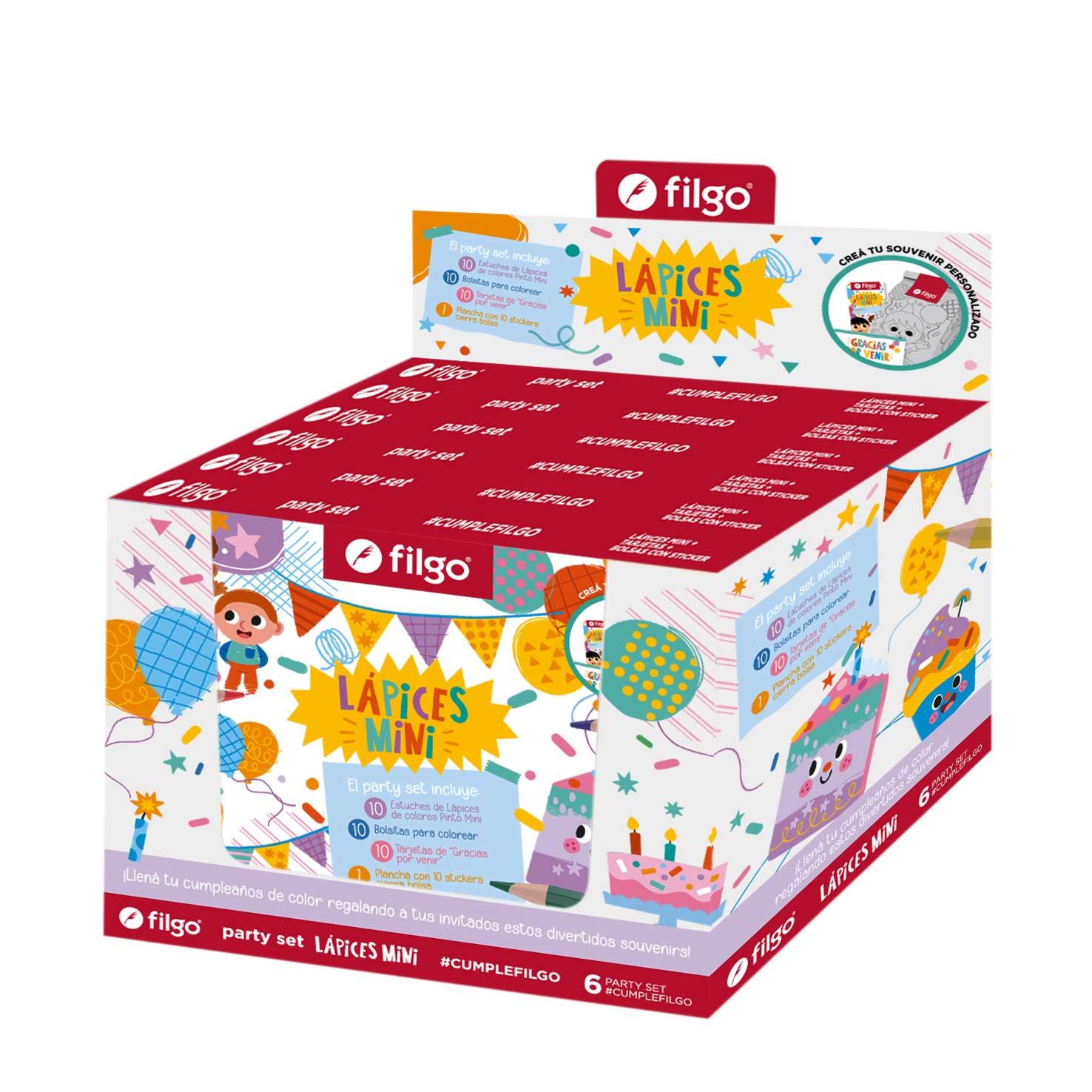 PARTY SET FILGO LAPIZ DE COLOR CORTO X6 + BOLSITA + STICKER SET X10