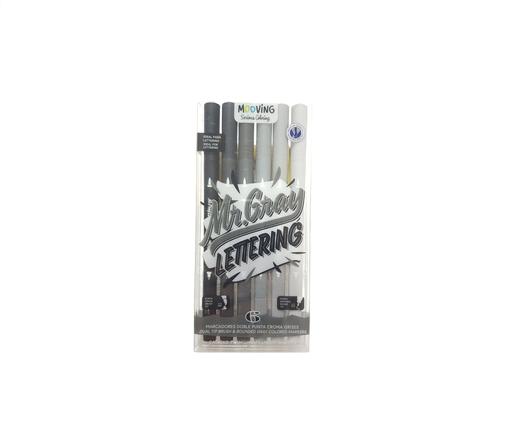 MARCADOR COLORING DOBLE PUNTA PINCEL CROMA GRISES X 6