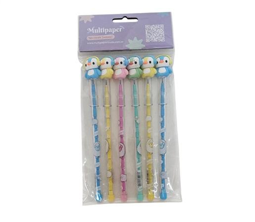 LAPIZ CON MINAS INTERCAMBIABLES PINGÜINO CON AURICULARES BL X6