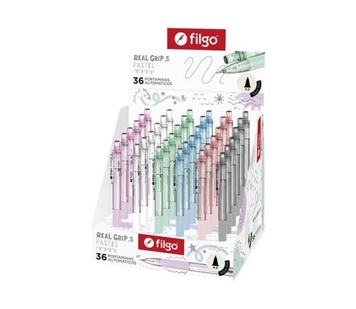 PORTAMINAS FILGO REALGRIP 0.5 PASTEL C/GRIP DE GOMA DISPLAY X36