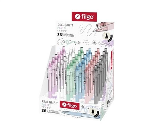 PORTAMINAS FILGO REALGRIP 0.7 PASTEL C/GRIP DE GOMA DISPLAY X36