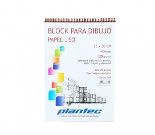 BLOCK DE DIBUJO C/ESPIRAL SUPERIOR PLANTEC 35X50 120G BLANCO 40H