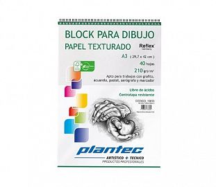 BLOCK DE DIBUJO C/ESPIRAL SUPERIOR PLANTEC A3 210G BLANCO TEXTURADO 40H