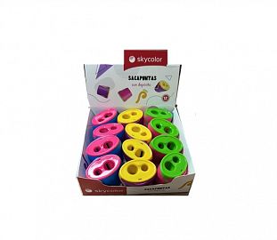 SACAPUNTAS C/DEPOSITO SKYCOLOR 2 ORIFICIOS TUBO X12