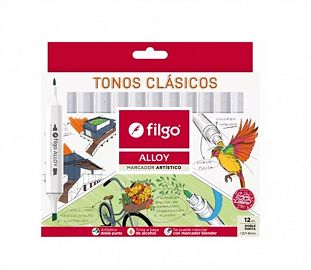 MARCADOR ARTISTICO DOBLE PUNTA FILGO ALLOY CLASICO EST X12