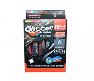 MARCADOR A VALVULA TRABI GLITTER POP 2-4MM EST X6