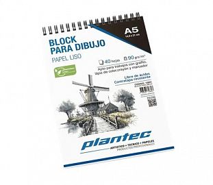 BLOCK DE DIBUJO C/ESPIRAL SUPERIOR PLANTEC A5 90G 40H