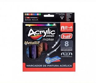 MARCADOR TRABI ACRYLIC POP METALIZADO CJ X8