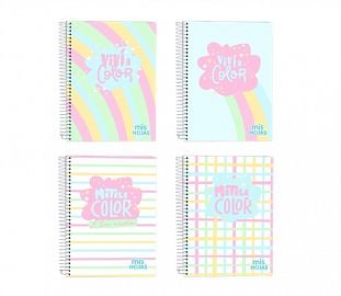 CUADERNO C/ESPIRAL MIS HOJAS VIVI COLOR PASTEL T/D A5 100H RAYADO