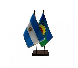 BANDERA DE ESCRITORIO MILENIO C/MASTIL DE MADERA ARGENTINA Y BUENOS AIRES