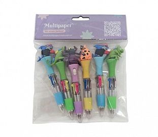 BOLIGRAFO 4 COLORES MINI WILD ANIMALS LED RGB BL X6